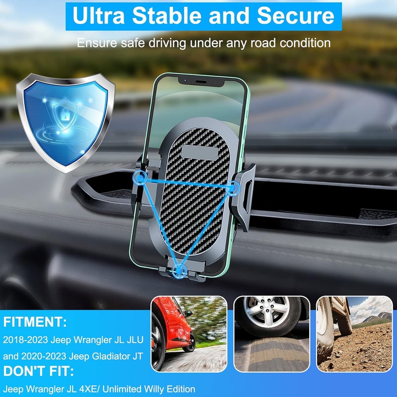 DIAMOOKY Phone Mount for Jeep Wrangler JL JLU 2018-2023 and Gladiator JT 2020 2021 2022 2023 Multi-Mount Dash Phone Holder with Extension Arm Storage Tray Interior Accessories, Not for Wrangler 4xe - Image 3